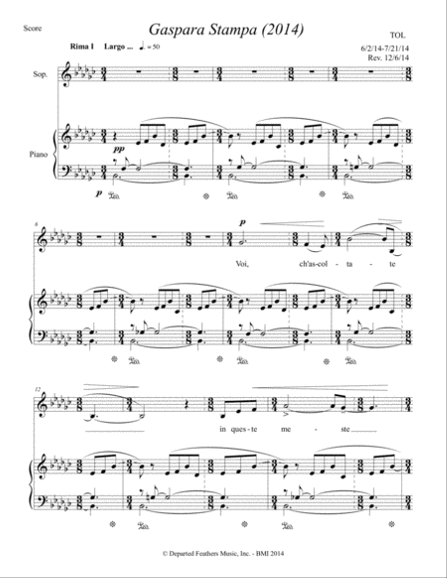 Gaspara Stampa (2014) for soprano and piano image number null