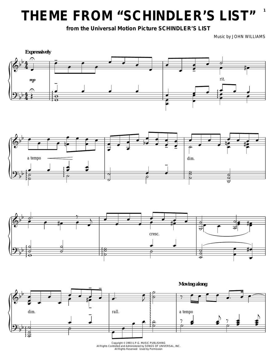 Theme from Schindler's List Piano Solo scores gallery preview page 1