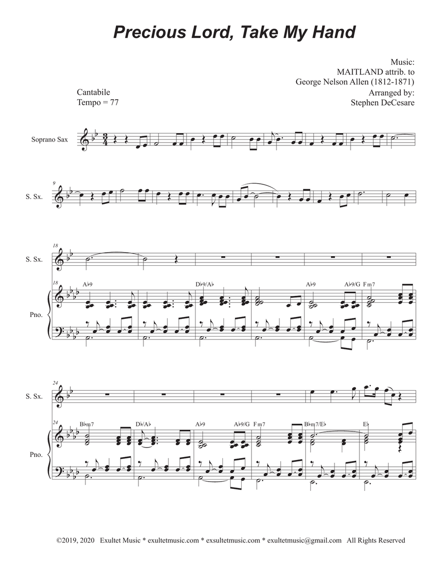 Precious Lord, Take My Hand (Soprano Saxophone and Piano) Soprano Saxophone scores gallery preview page 2