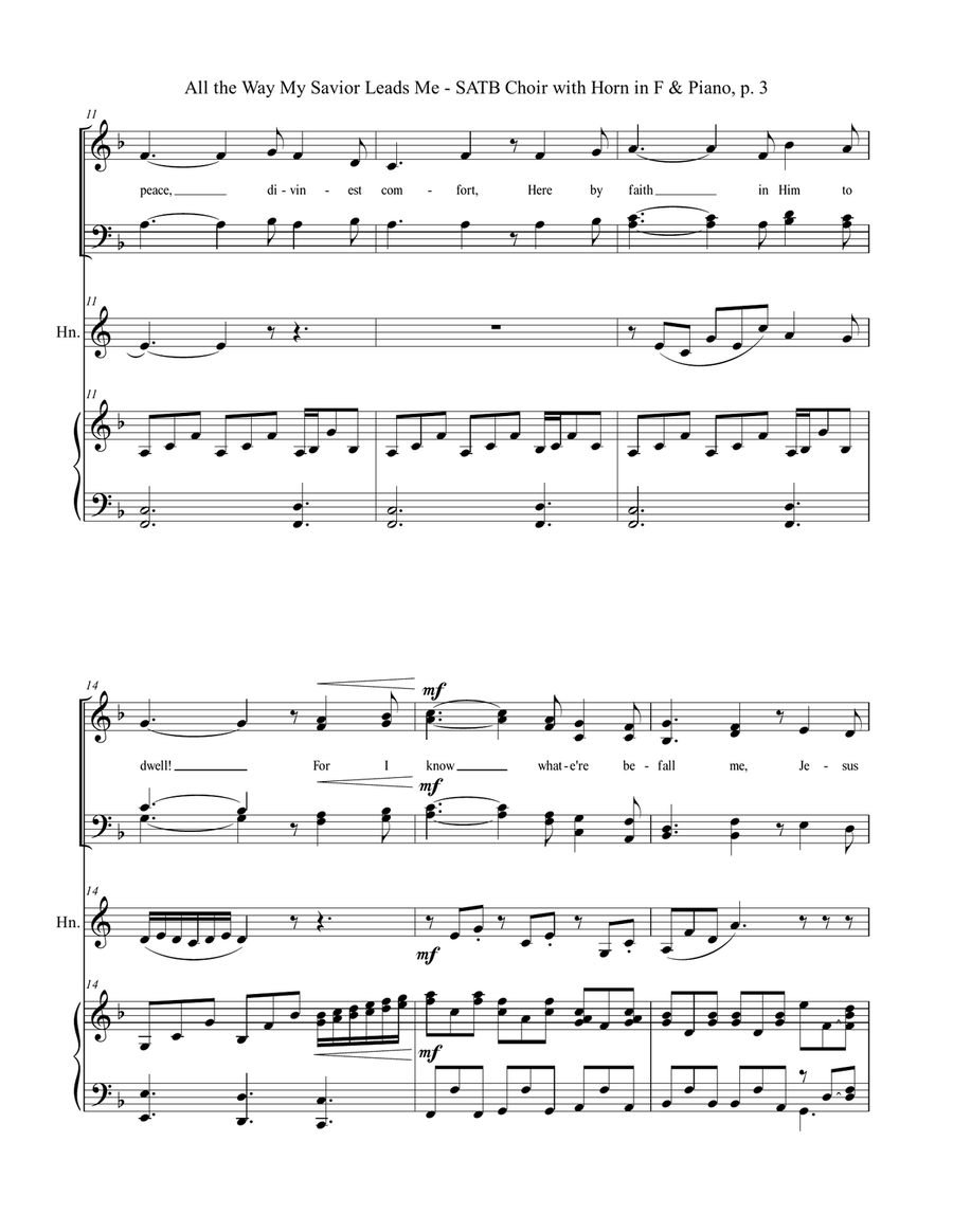 ALL THE WAY MY SAVIOR LEADS ME (SATB Choir with Horn in F & Piano - Octavo plus Horn & Choir Part in 4-Part scores gallery preview page 4