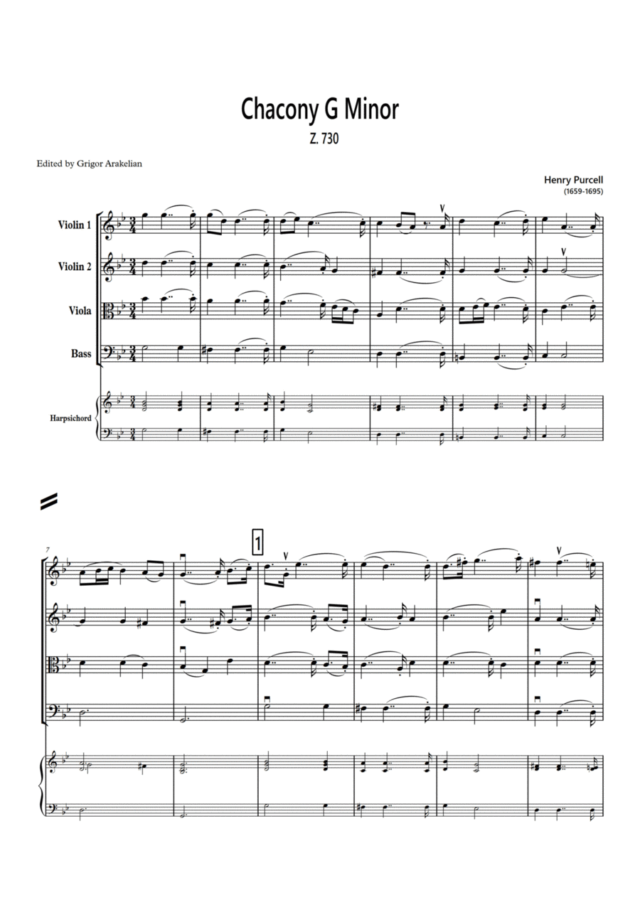 Henry Purcell. Chacony G-minor. Z.730 String Orchestra scores gallery preview page 1