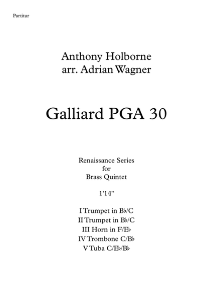 Galliard PGA 30 (Anthony Holborne) Brass Quintet arr. Adrian Wagner image number null