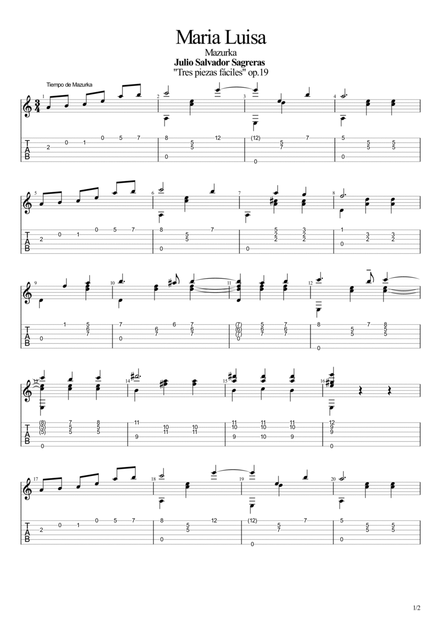 Maria Luisa (Mazurka) Acoustic Guitar scores gallery preview page 1