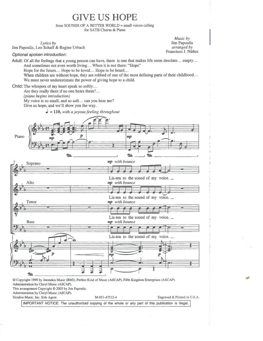 Give Us Hope 4-Part scores gallery preview page 1