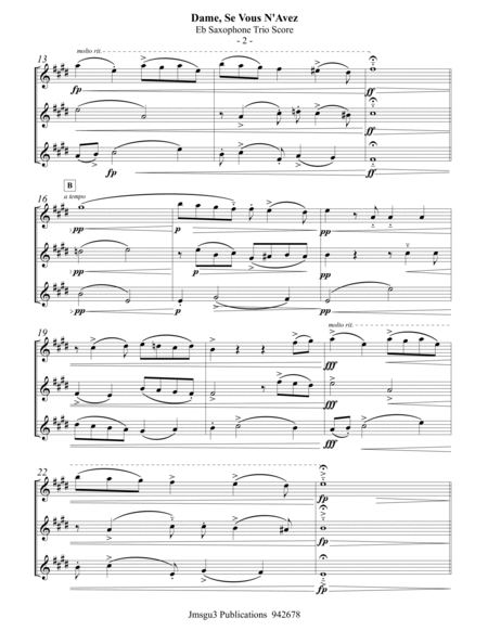 Machaut: Rondeau No. 13 - Dame, Se Vous N'Avez for Eb Saxophone Trio image number null
