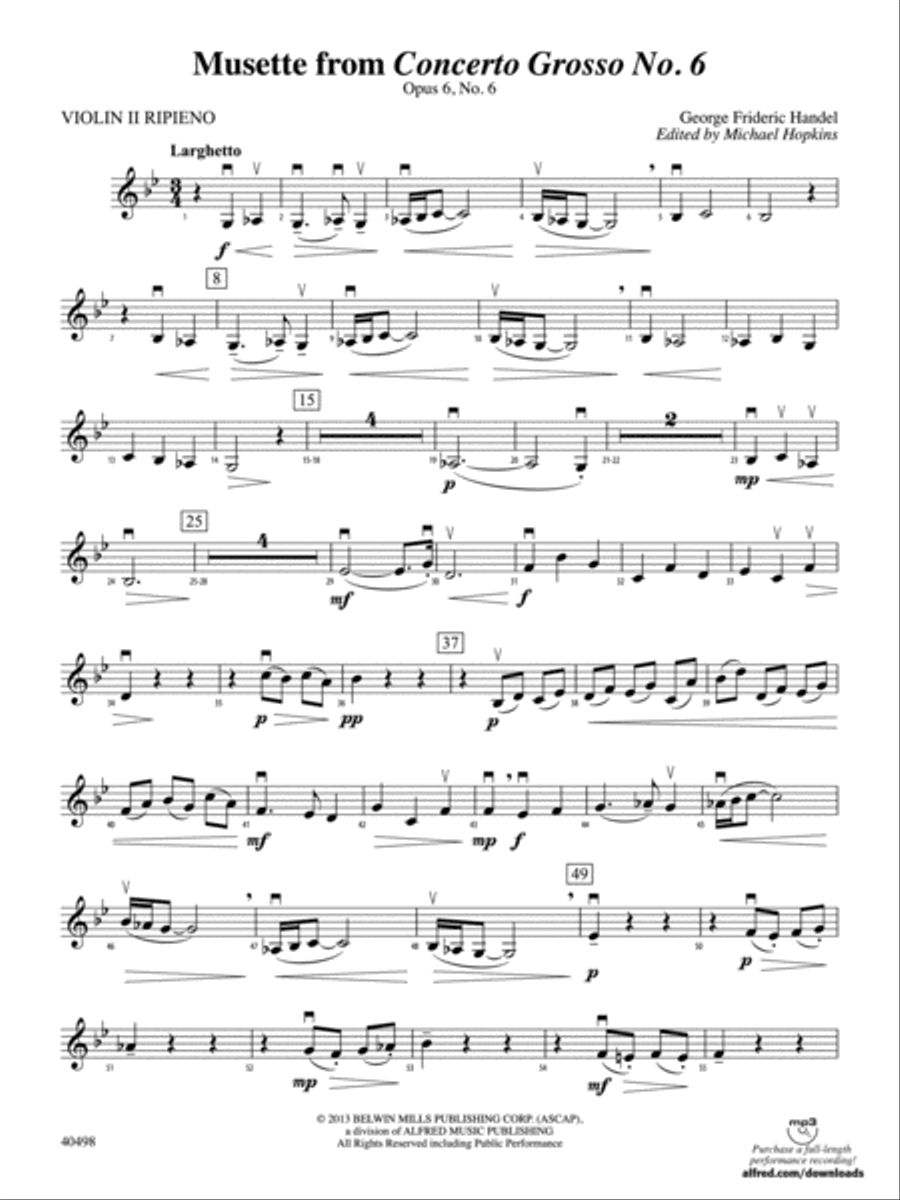Musette from Concerto Grosso No. 6: Violin 2 Ripieno String Orchestra scores gallery preview page 1