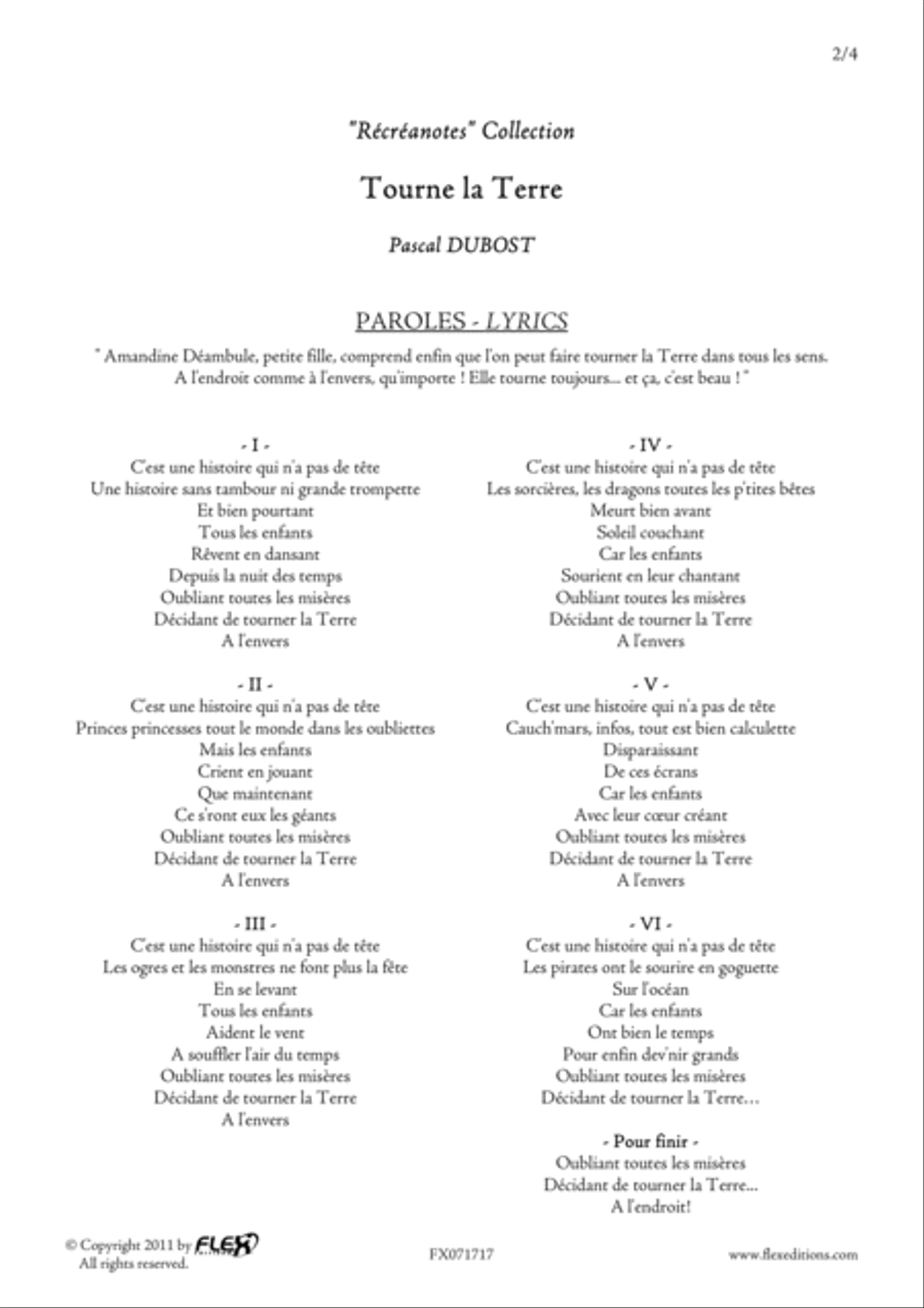 Tourne la Terre Tourne la Terre Children's Choir scores gallery preview page 2