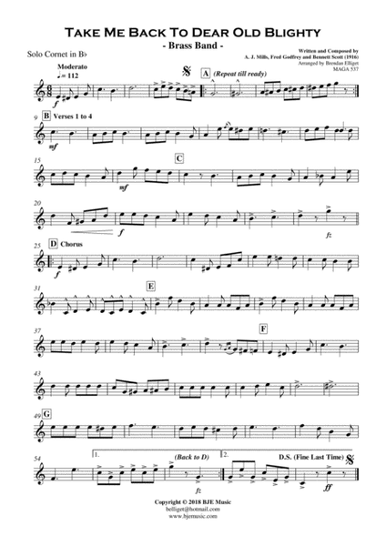 Take Me Back To Dear Old Blighty - BRASS BAND Score and Parts PDF image number null