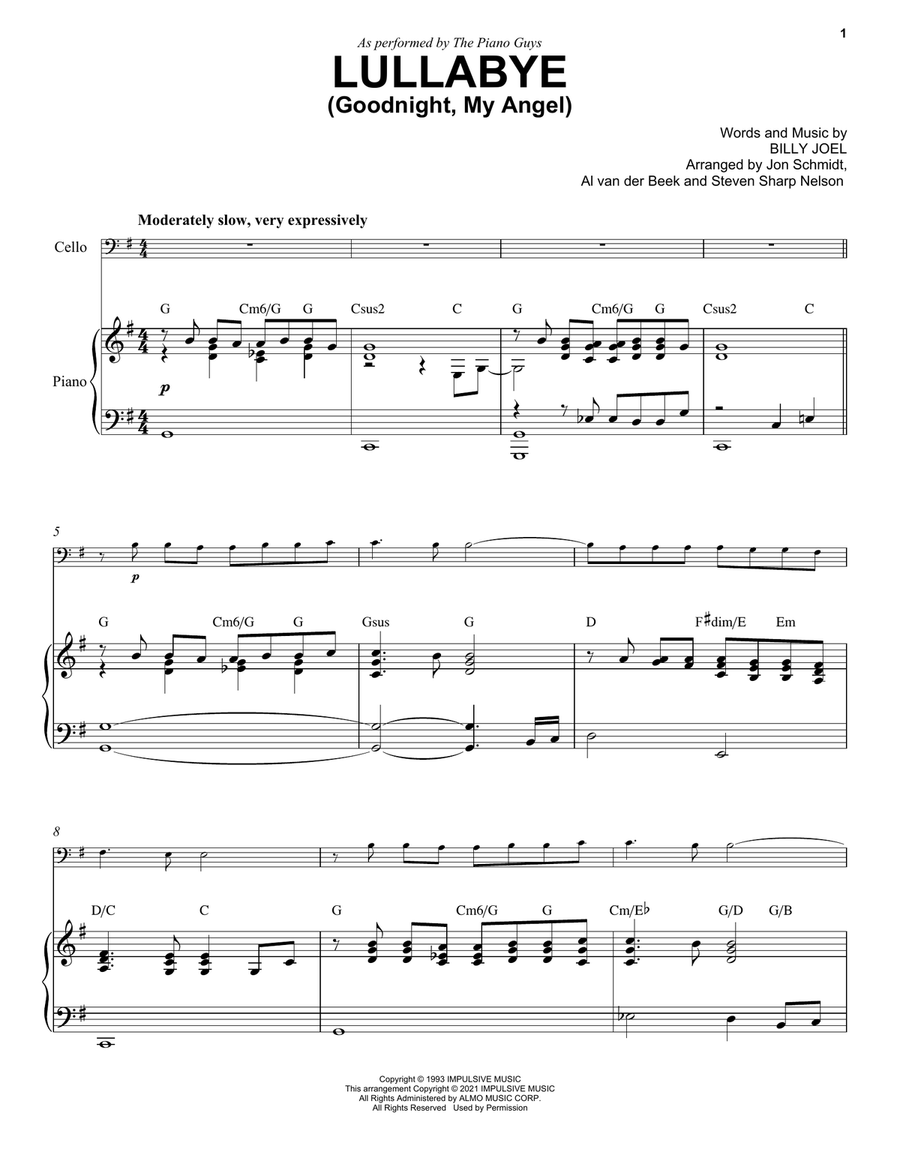 Lullabye (Goodnight, My Angel) Piano scores gallery preview page 1