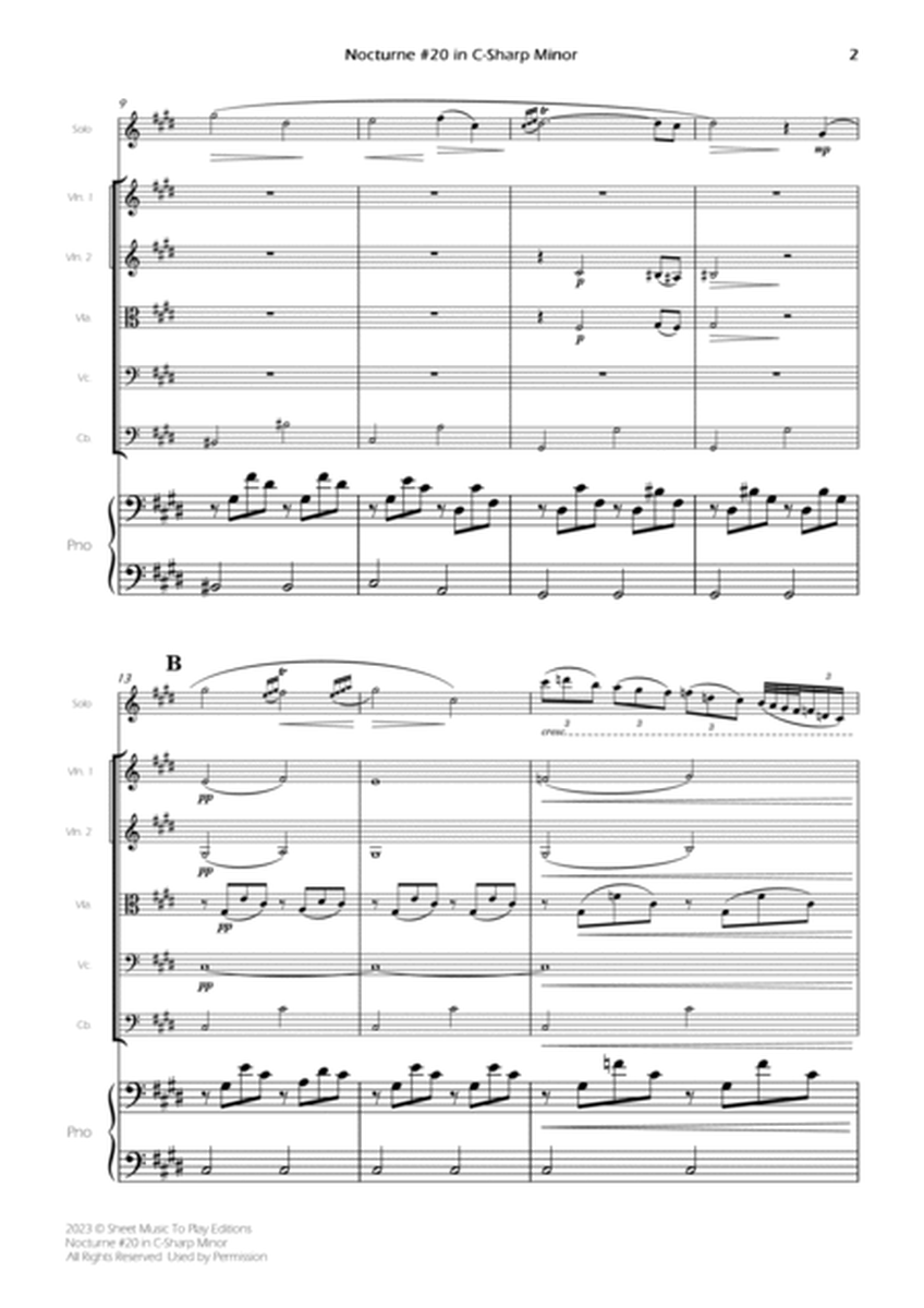 Nocturne No.20 in C Sharp minor - Violin Solo, Strings and Piano (Full Score) - Score Only image number null