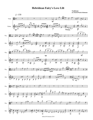 Book cover for Hebridean fairy's love song (Tha Mi sgith) arranged for viola and guitar