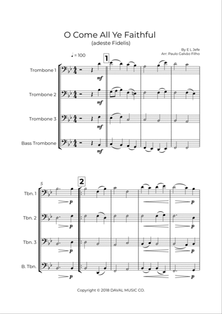 O Come All Ye Faithful (adeste Fidelis) Brass Quartet scores gallery preview page 2