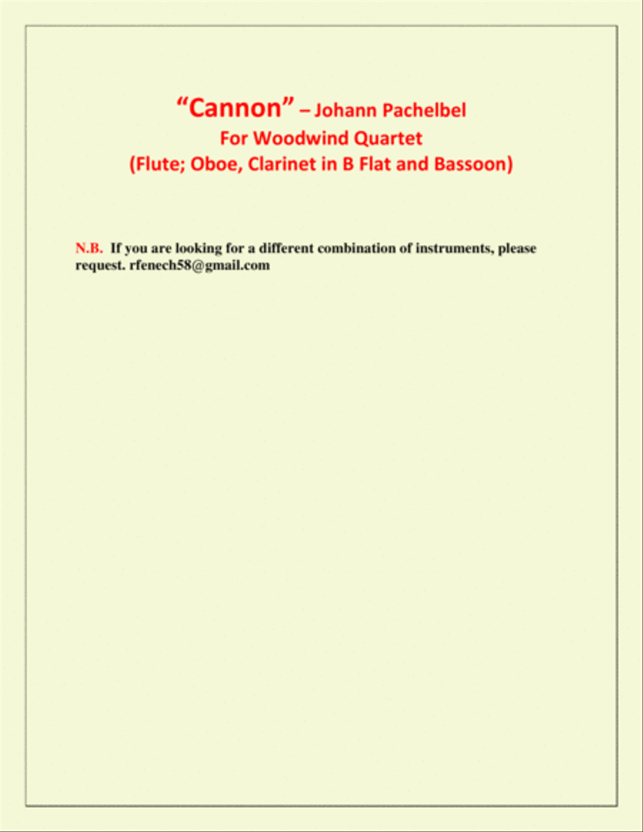 Canon - Pachebel (Oboe; Flute; B Flat Clarinet and Bassoon) Woodwind Quartet - Advanced Intermediate Woodwind Quartet scores gallery preview page 3
