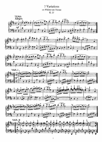 Mozart - 7 Variations on Willem van Nassau K. 25