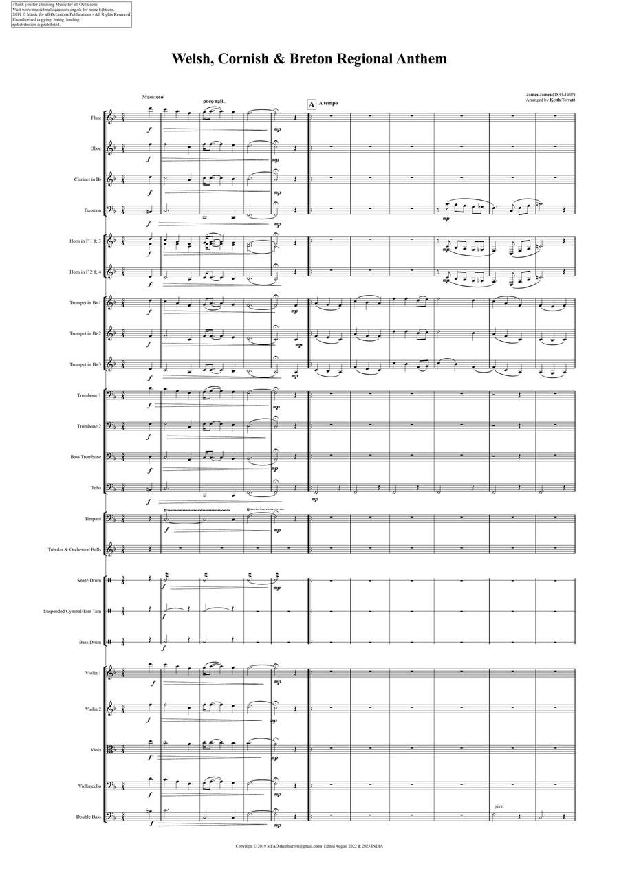 Welsh/Cornish/Breton Regional Anthem for Symphony Orchestra (Olympic National Games Anthem Series) Full Orchestra scores gallery preview page 2