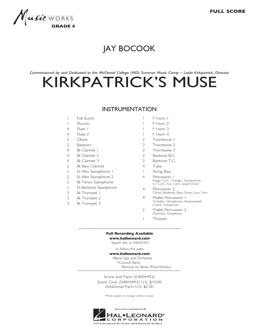 Kirkpatrick's Muse - Conductor Score (Full Score) Concert Band scores gallery preview page 1