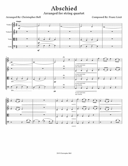 Abschied - Franz Liszt - Arranged for String Quartet image number null