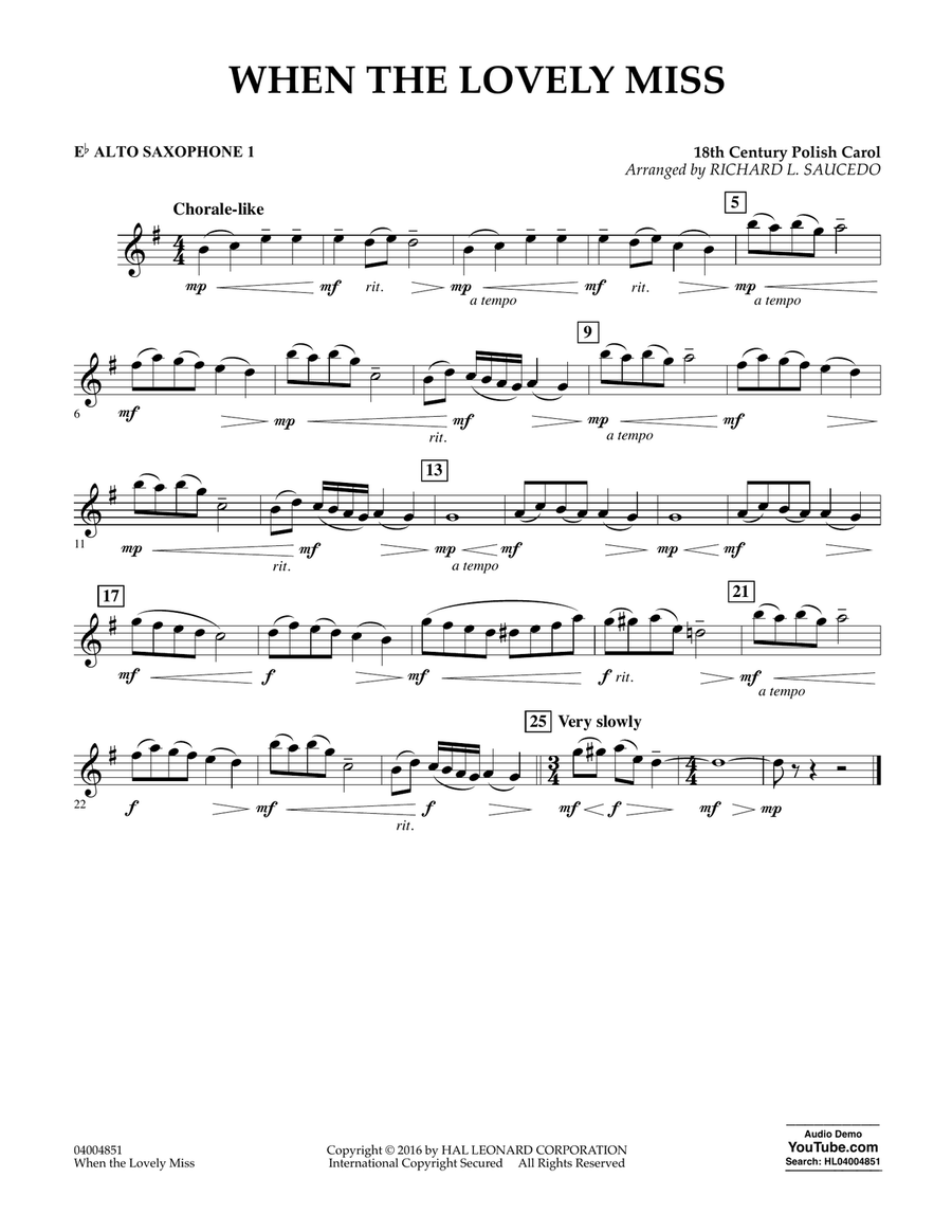 When the Lovely Miss (18th Century Polish Carol) - Eb Alto Saxophone 1 Concert Band scores gallery preview page 1
