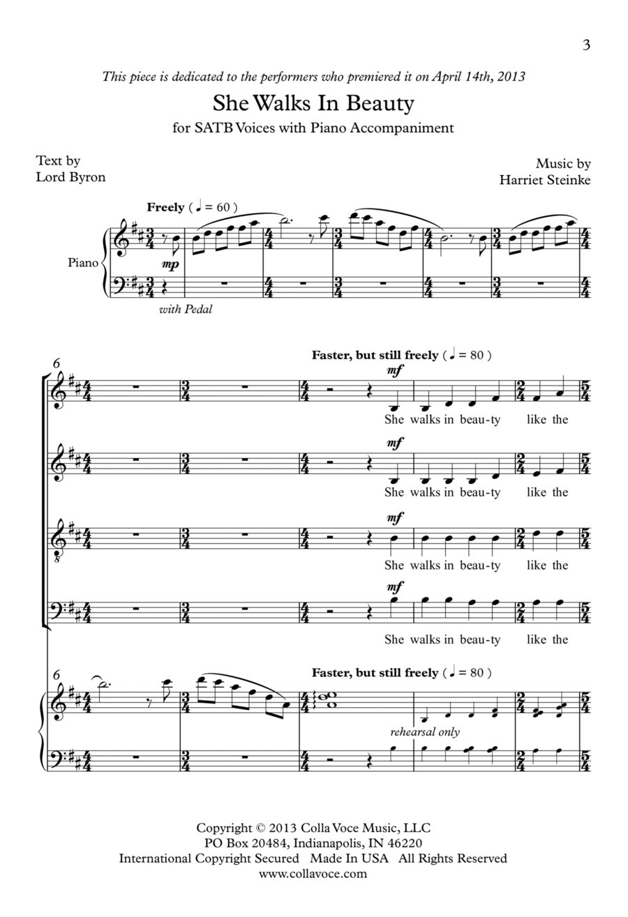 She Walks In Beauty 4-Part scores gallery preview page 1