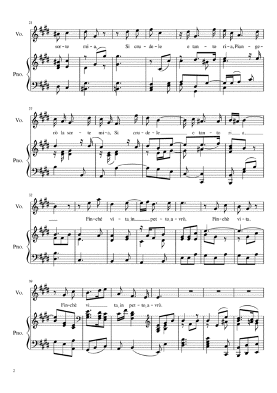 Piangero, la sorte mia - E Major Voice Solo scores gallery preview page 3