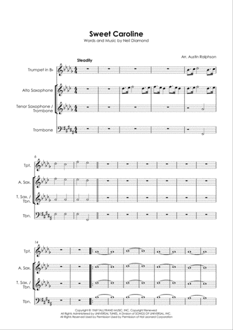 Sweet Caroline Sweet Caroline Tenor Saxophone scores gallery preview page 3