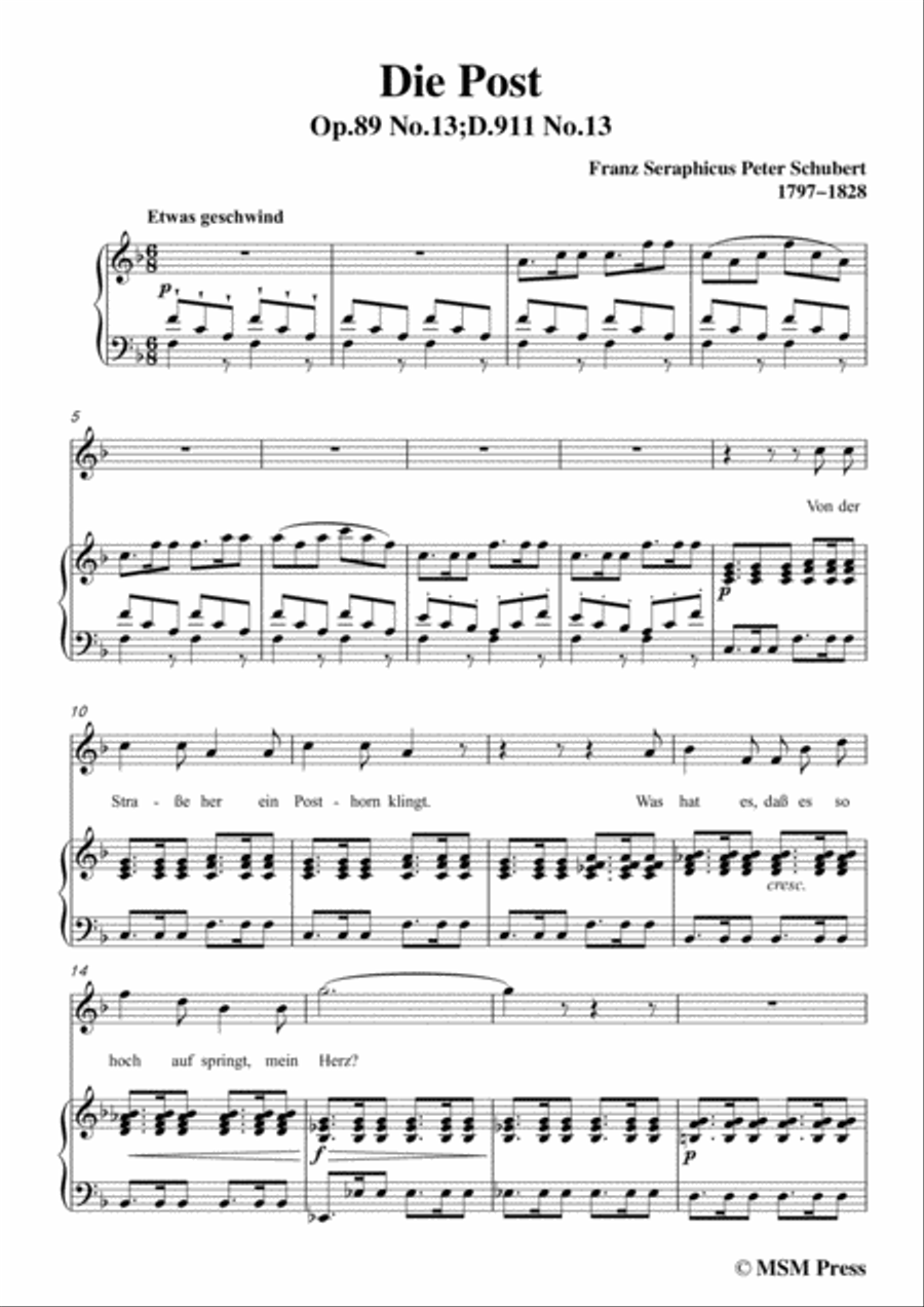 Schubert-Die Post,from 'Winterreise',Op.89(D.911) No.13,in F Major,for Voice&Piano Voice scores gallery preview page 3