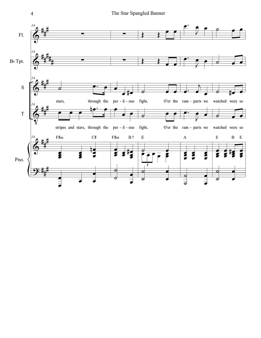 The Star Spangled Banner (Duet for Soprano and Tenor Solo) Tenor Voice scores gallery preview page 5
