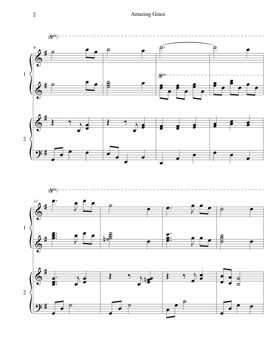 Amazing Grace - for piano duet Piano Duet scores gallery preview page 2