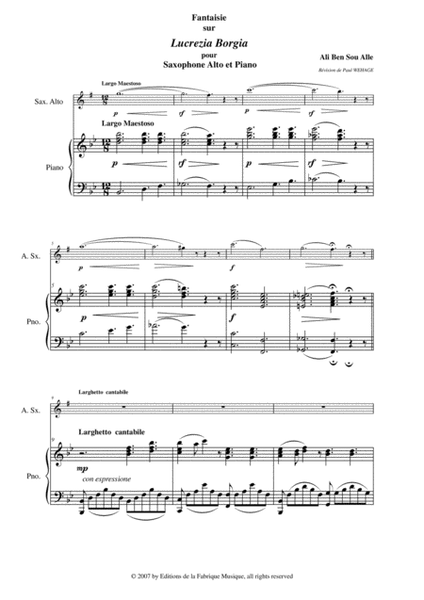 Ali Ben Sou Alle:Fantaisie sur "Lucrezia Borgian" for alto saxophone and piano