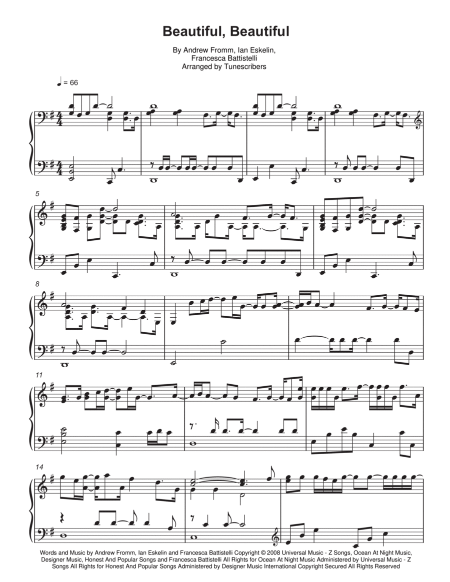 Beautiful, Beautiful Piano Solo scores gallery preview page 1