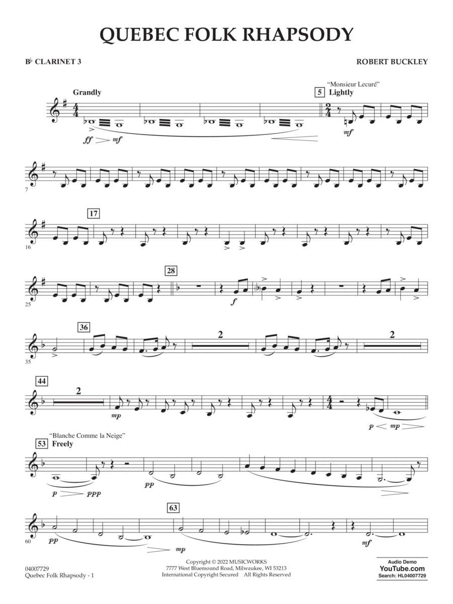 Quebec Folk Rhapsody - Bb Clarinet 3