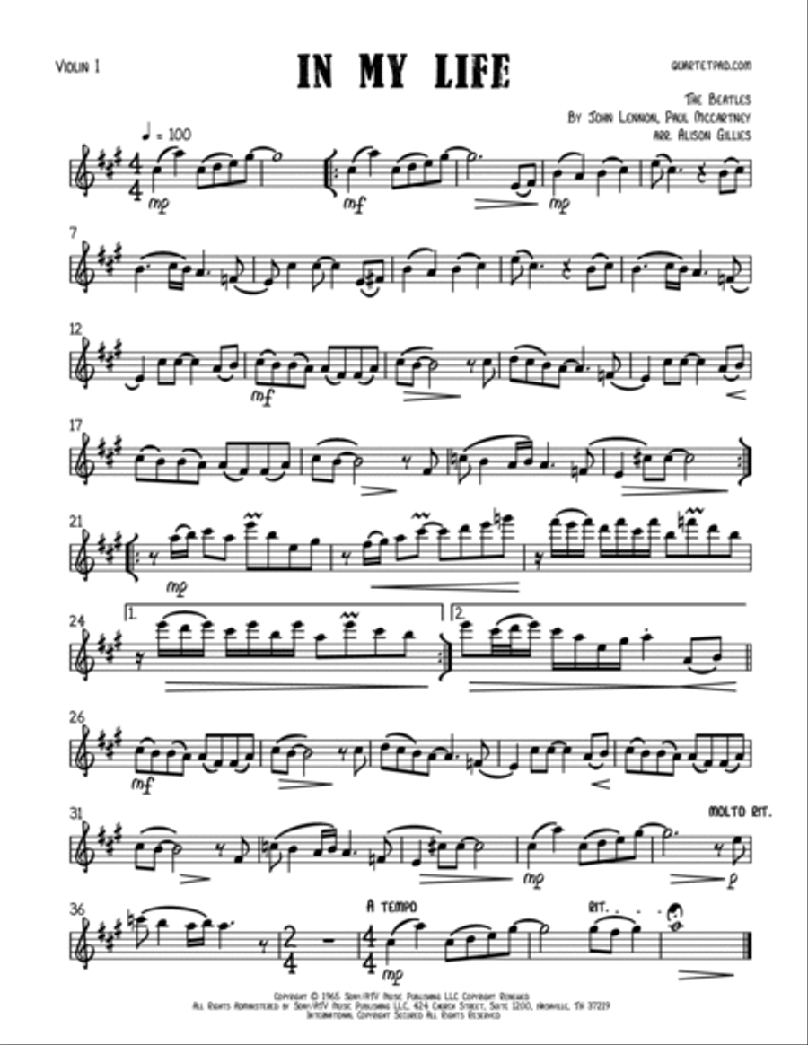 In My Life In My Life String Quartet scores gallery preview page 4