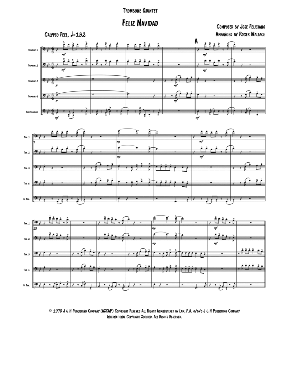 Feliz Navidad Trombone scores gallery preview page 1