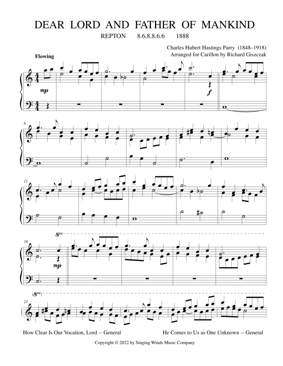 Dear Lord and Father of Mankind (REPTON) Carillon scores gallery preview page 1