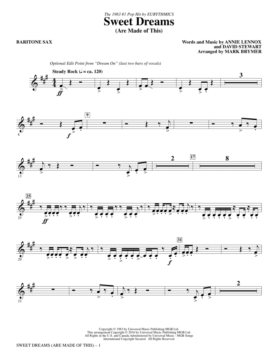 Sweet Dreams (Are Made of This) - Baritone Sax Choir scores gallery preview page 1