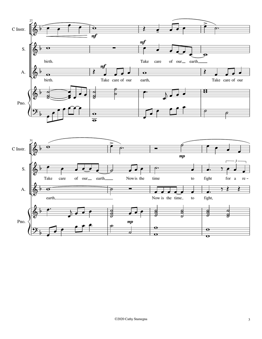 Take Care of Our Earth (SA Duet, Piano, Optional C Instrument) SA scores gallery preview page 5