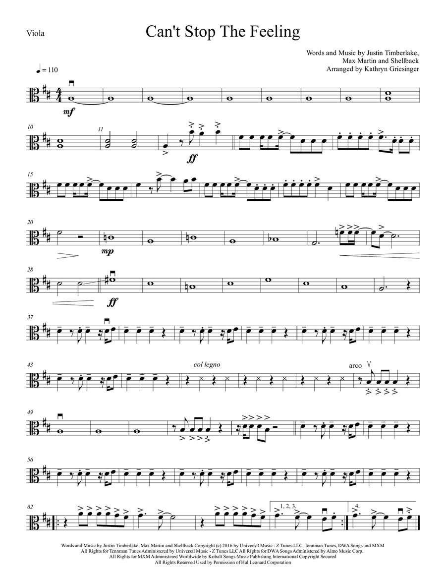 Can't Stop The Feeling from TROLLS String Quartet scores gallery preview page 5