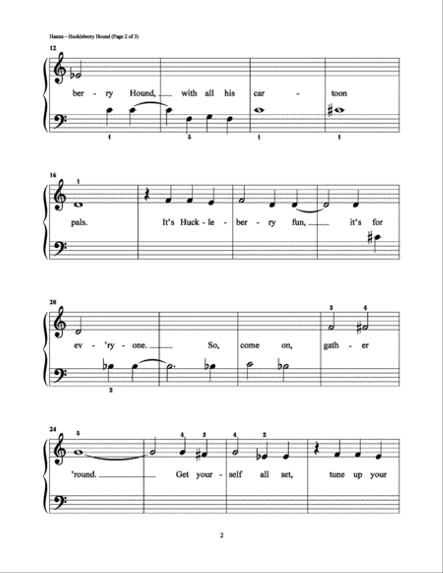 Huckleberry Hound Huckleberry Hound Easy Piano scores gallery preview page 2