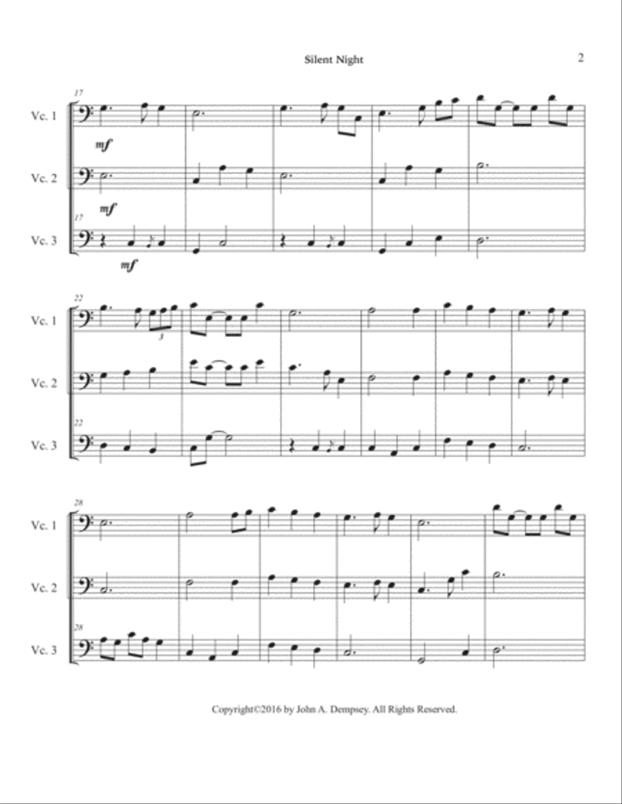 Silent Night (Cello Trio) Cello scores gallery preview page 6