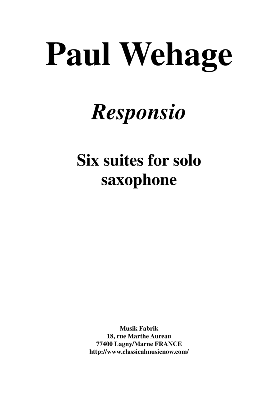 Responsio, Six Suites for solo saxophone (any) Chamber Music scores gallery preview page 1