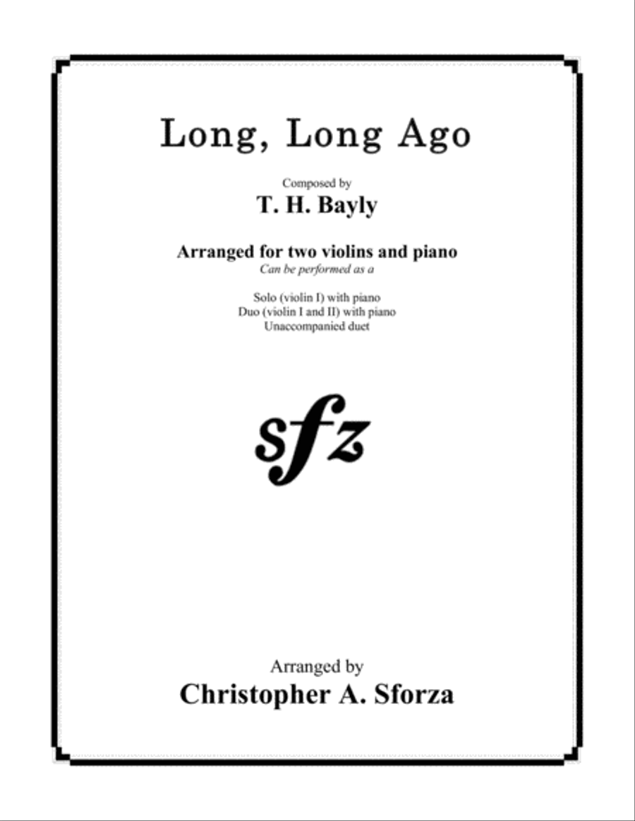 Long, Long Ago, for two violins and piano String Duet scores gallery preview page 1