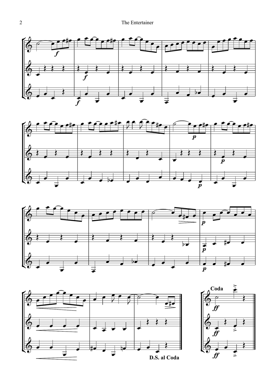The Entertainer, Ragtime (easy, abridged) for clarinet trio (C Major) Clarinet Trio scores gallery preview page 2