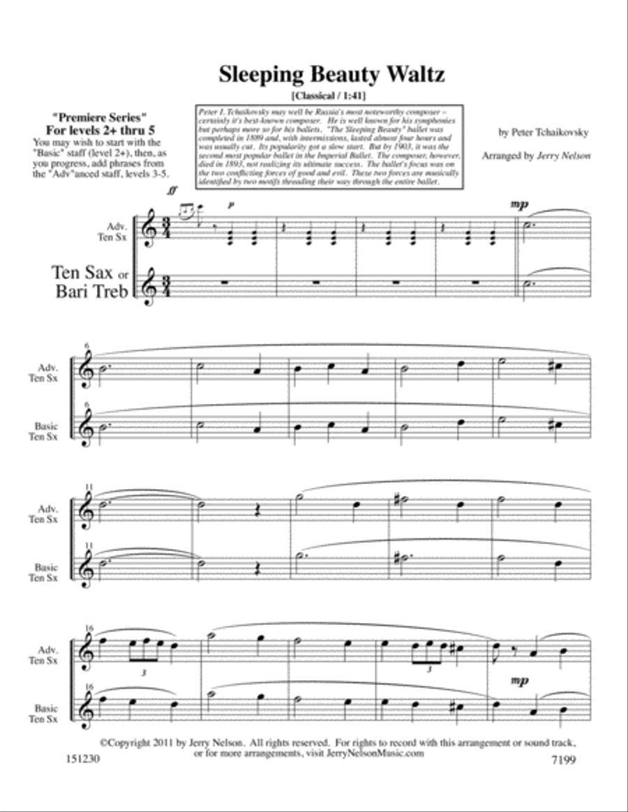 Sleeping Beauty Waltz (Arrangements Level 2+ thru 5 for TENOR SAX + Written Acc) Tenor Saxophone scores gallery preview page 2
