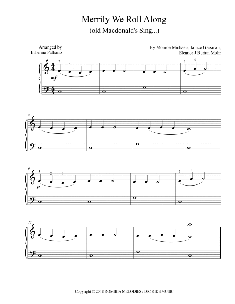 Merrily We Roll Along (old Macdonald's Sing...) Easy Piano scores gallery preview page 1