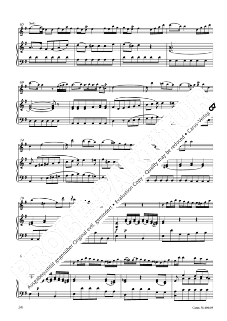 Concerto for Flute in D major (Concerto per il Flauto traverso in D / Flotenkonzert in D) Flute Solo scores gallery preview page 35