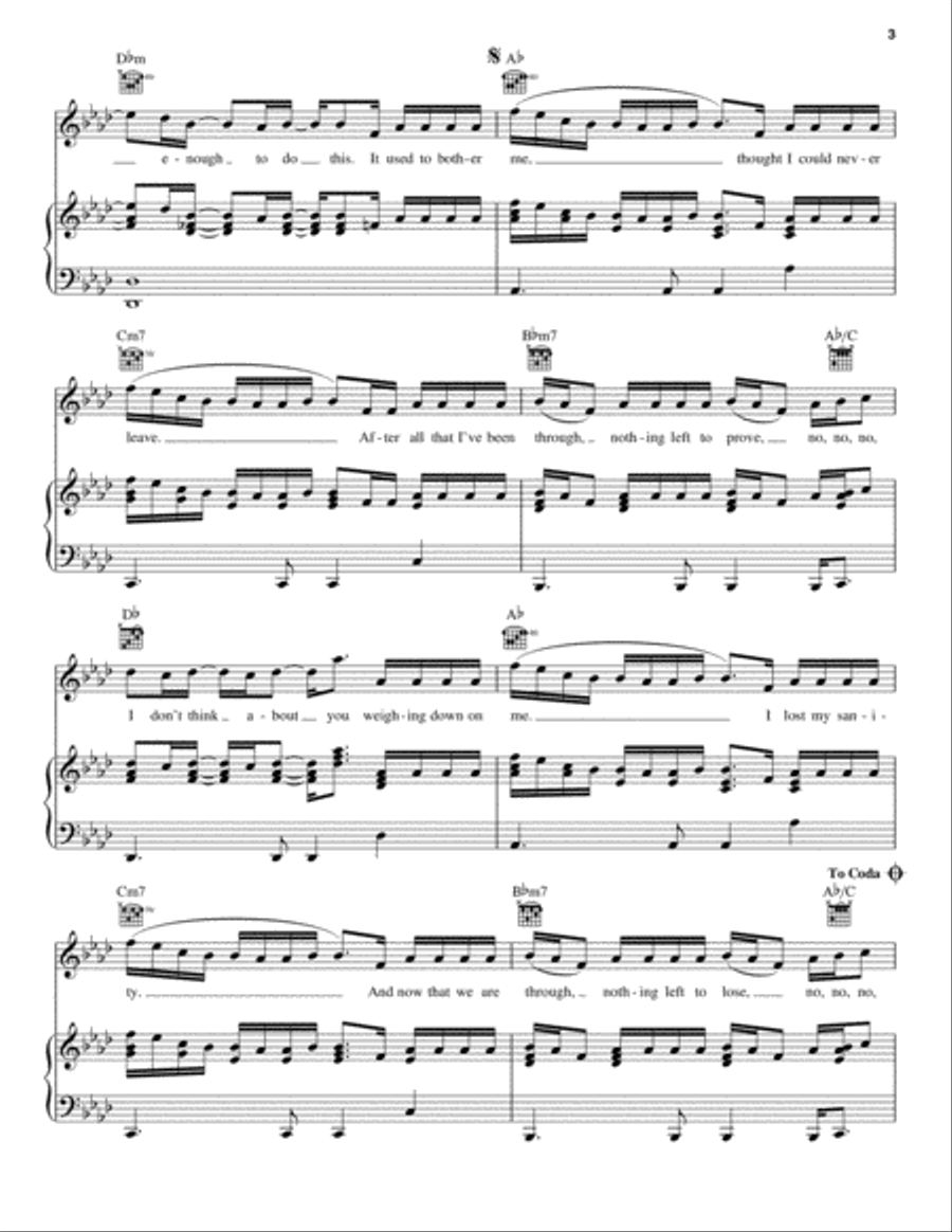 I Don't Think About You Piano, Vocal, Guitar scores gallery preview page 3