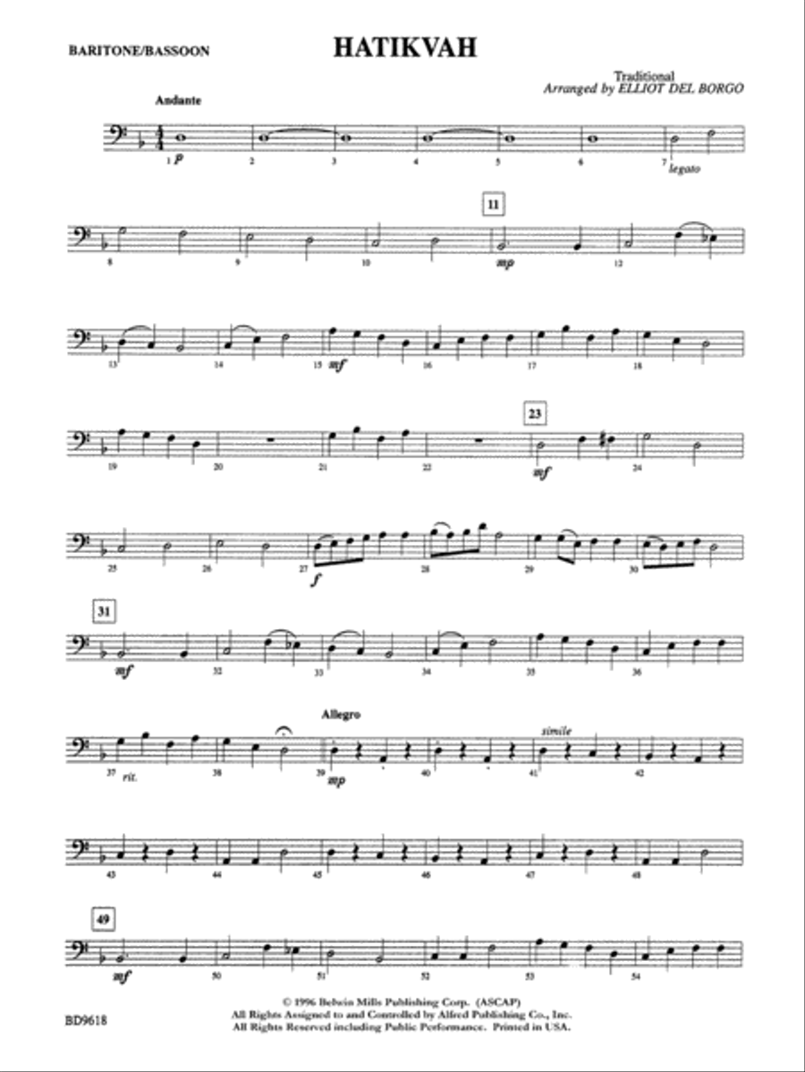 Hatikvah: Baritone B.C. Concert Band scores gallery preview page 1