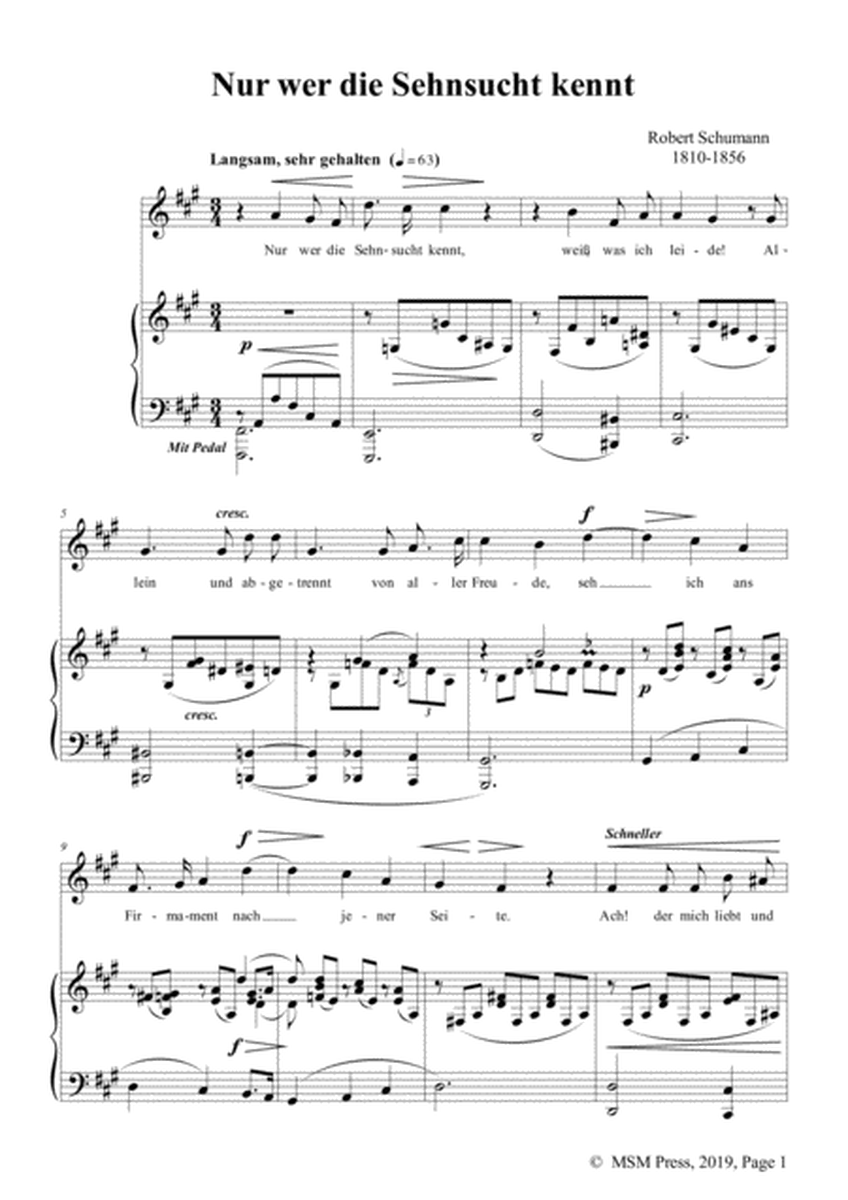 Schumann-Nur wer die Sehnsucht kennt,Op.98a No.3,in f sharp minor,for Vioce&Pno