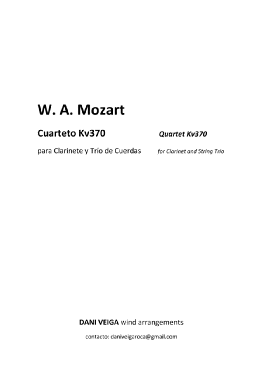 Mozart - Clarinet Quartet Kv370 with String Trio (from Oboe Quartet) Small Ensemble scores gallery preview page 2