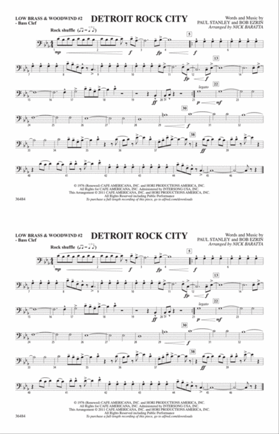 Detroit Rock City: Low Brass & Woodwinds #2 - Bass Clef Marching Band scores gallery preview page 1